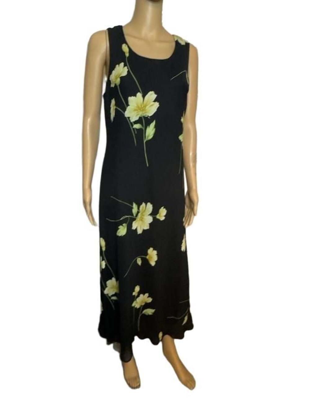 Studio I Black Floral Maxi Dress with Yellow Blazer